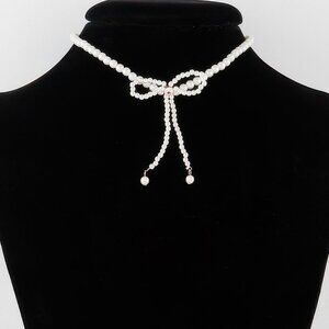 Pearled Ribbon Tie Necklace